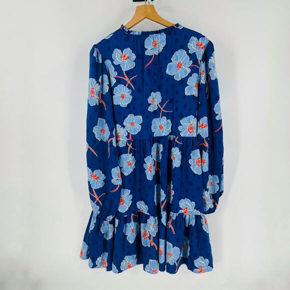 Draper James Blue Floral Tiered Long Sleeve Dress Size XL Romantic Bold - Picture 2 of 11